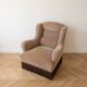 Vintage 1970s armchair in beige fabric with fringes.