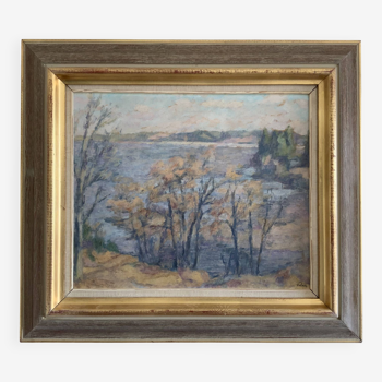 Peinture à l'huile de paysage impressionniste du milieu du 20e siècle