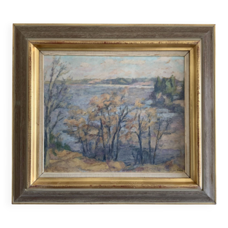 Peinture à l'huile de paysage impressionniste du milieu du 20e siècle