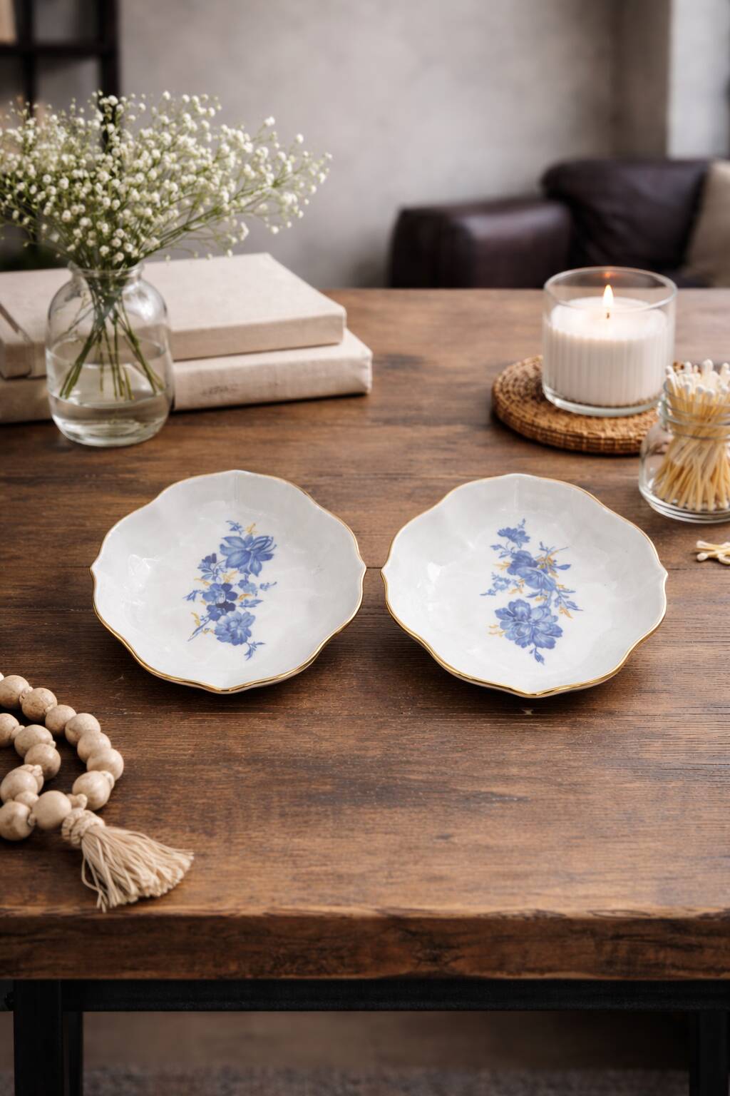 Pair of Meissen Porcelain Bowls — Blue and Gold Floral Decoration