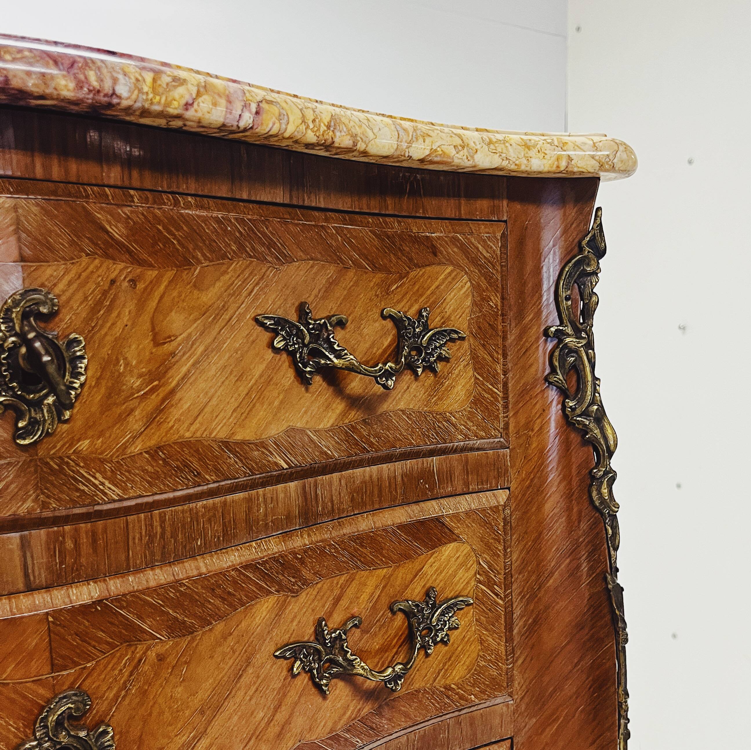 Elegant Louis XV Walnut Chest of Drawers with Marble Top