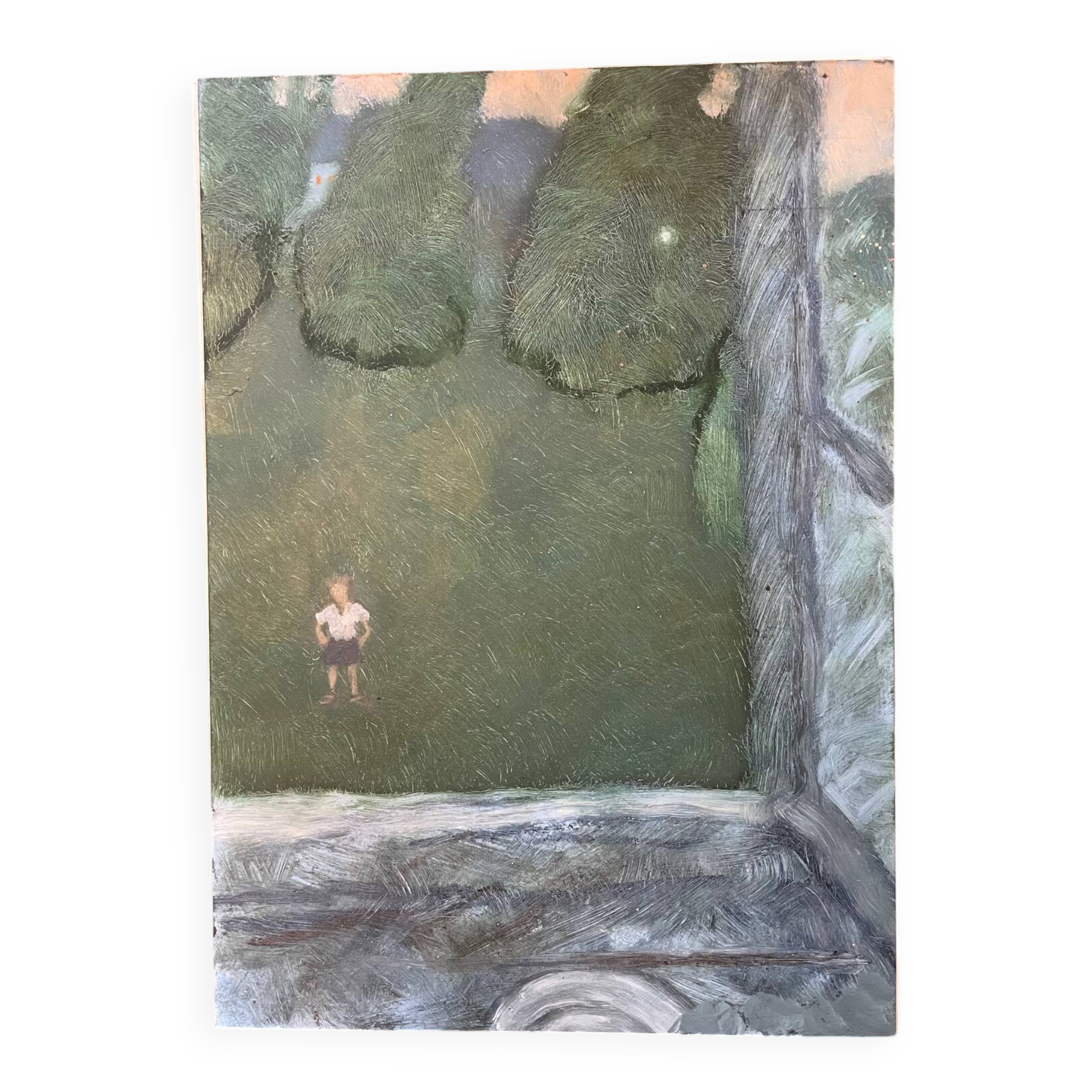 Painting of a child in a 20th century garden