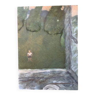 Tableau enfant dans un jardin, XXe