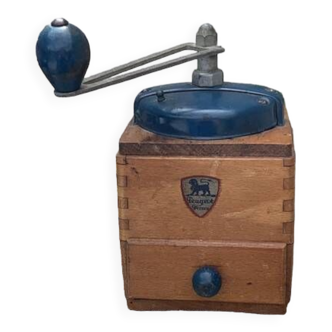 Peugeot Freres coffee grinder in wood and vintage blue metal