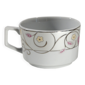 Tasse fleurie rose et argent, marque La rose des sables