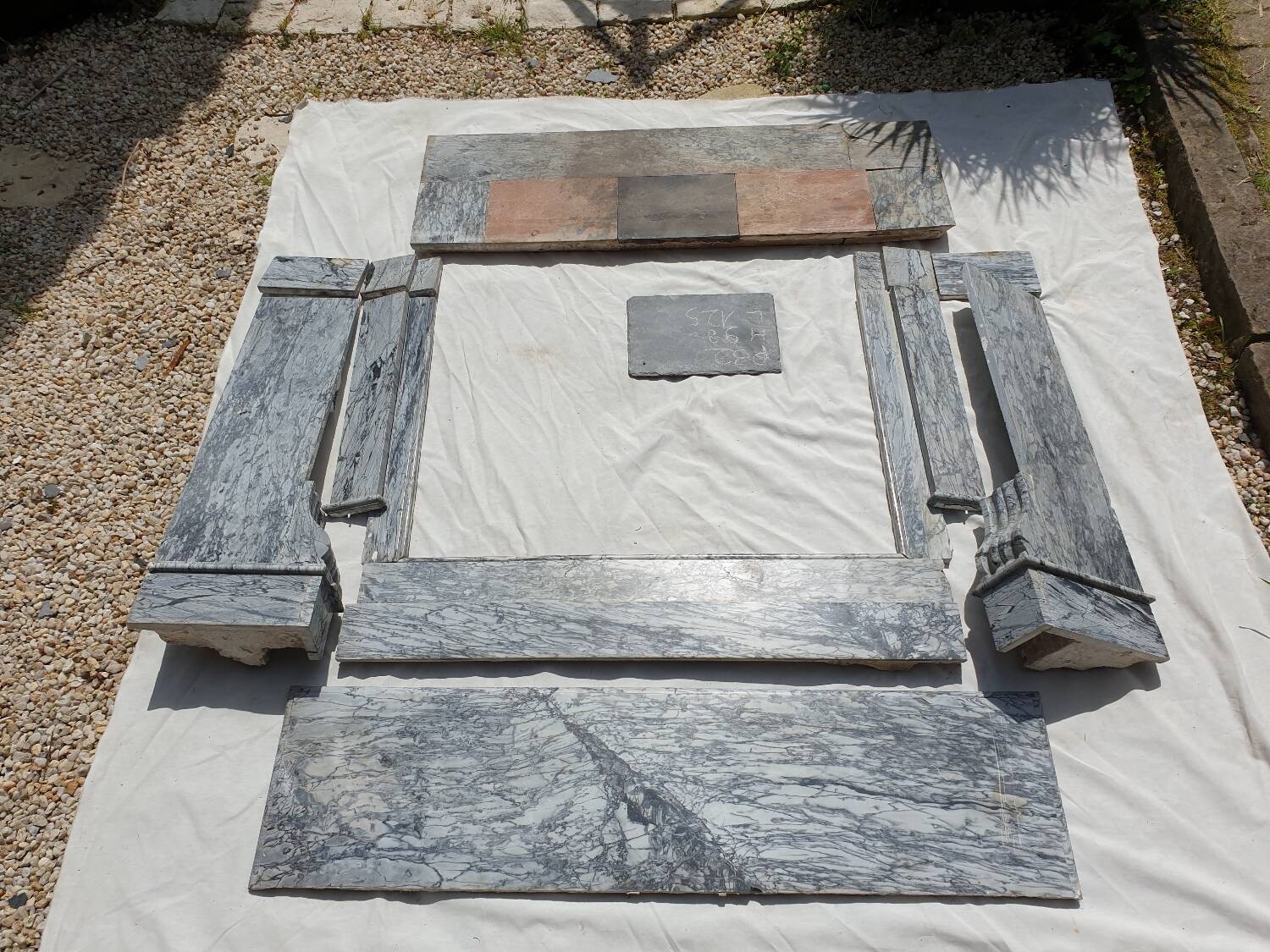 Napoleon III modillion fireplace in gray marble late 19th century