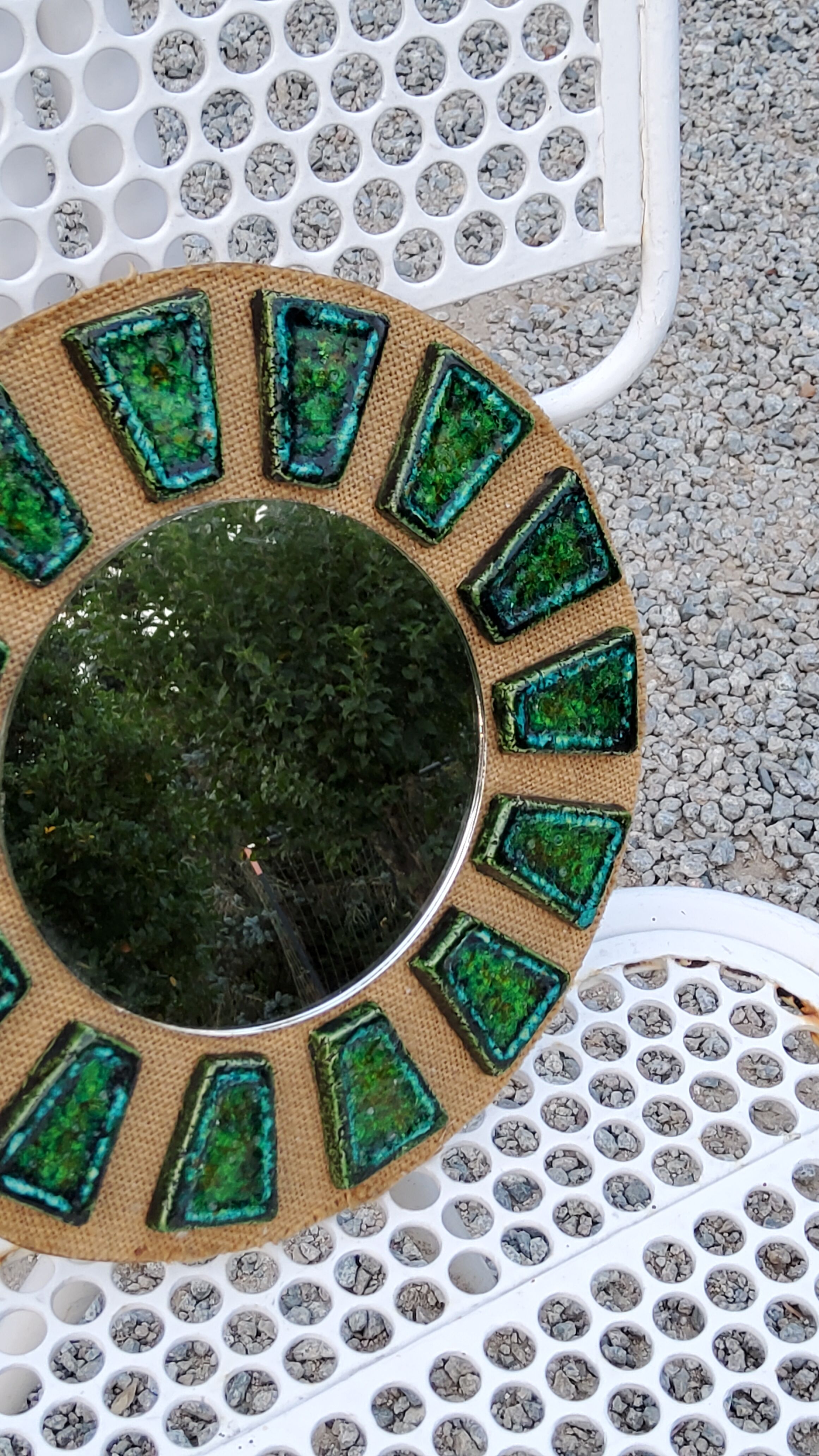 Miroir soleil en céramique des années 70
