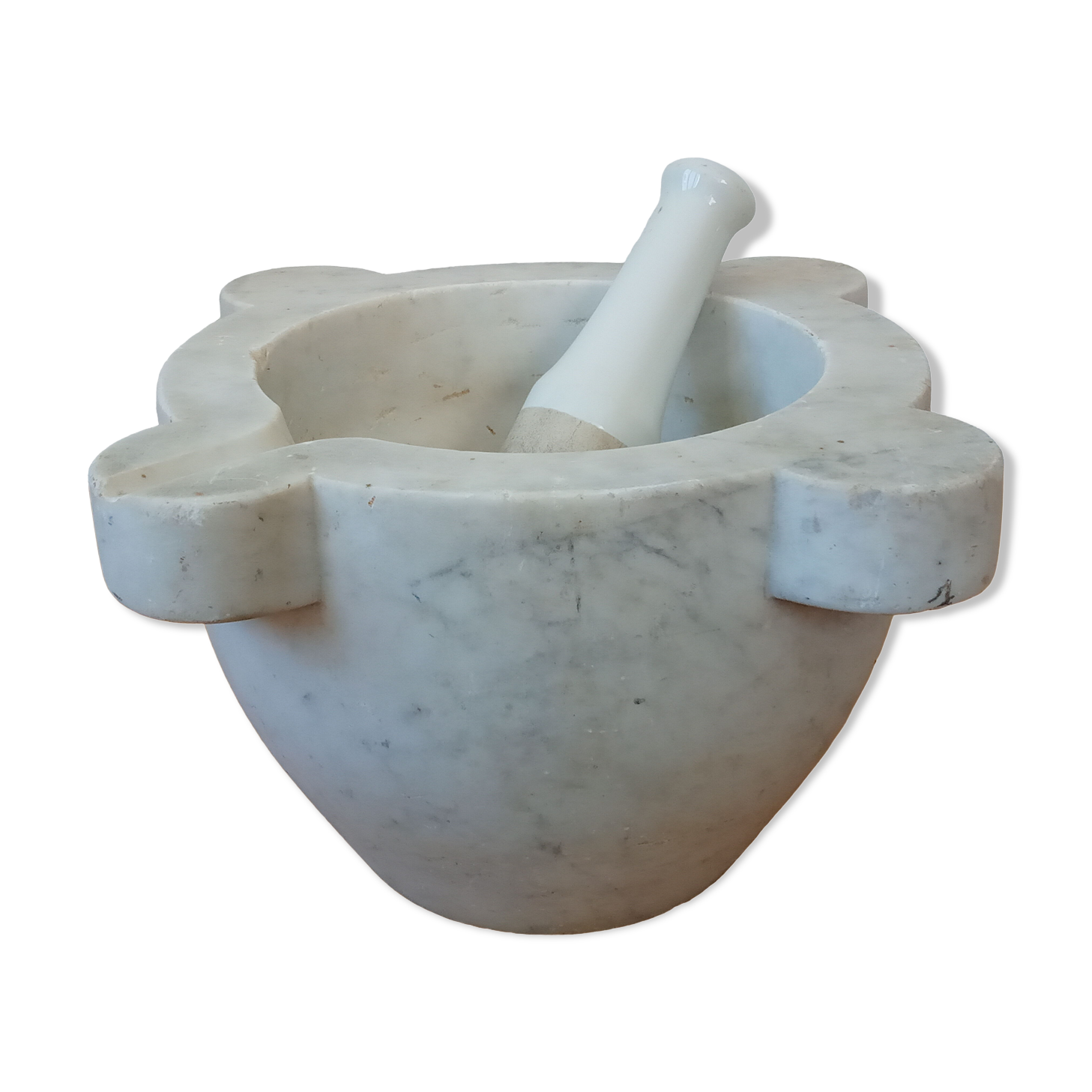 XL mortar in white marble, porcelain pestle