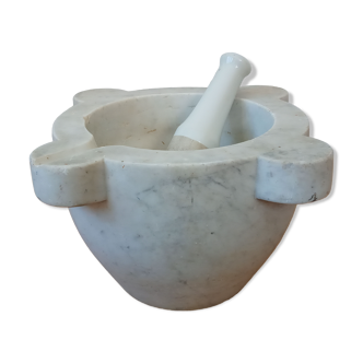 XL mortar in white marble, porcelain pestle