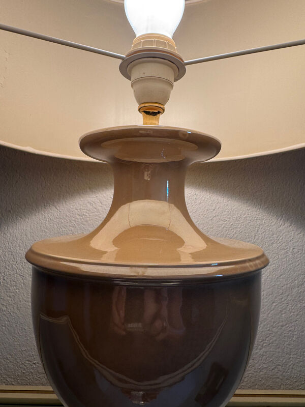 Lampe céramique vernissée beige années 80