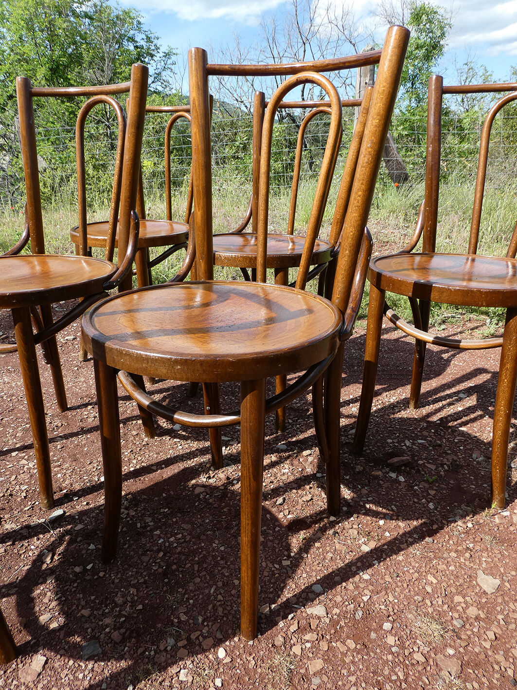 Lot of 8 Art Deco bistro chairs seated screen-printed