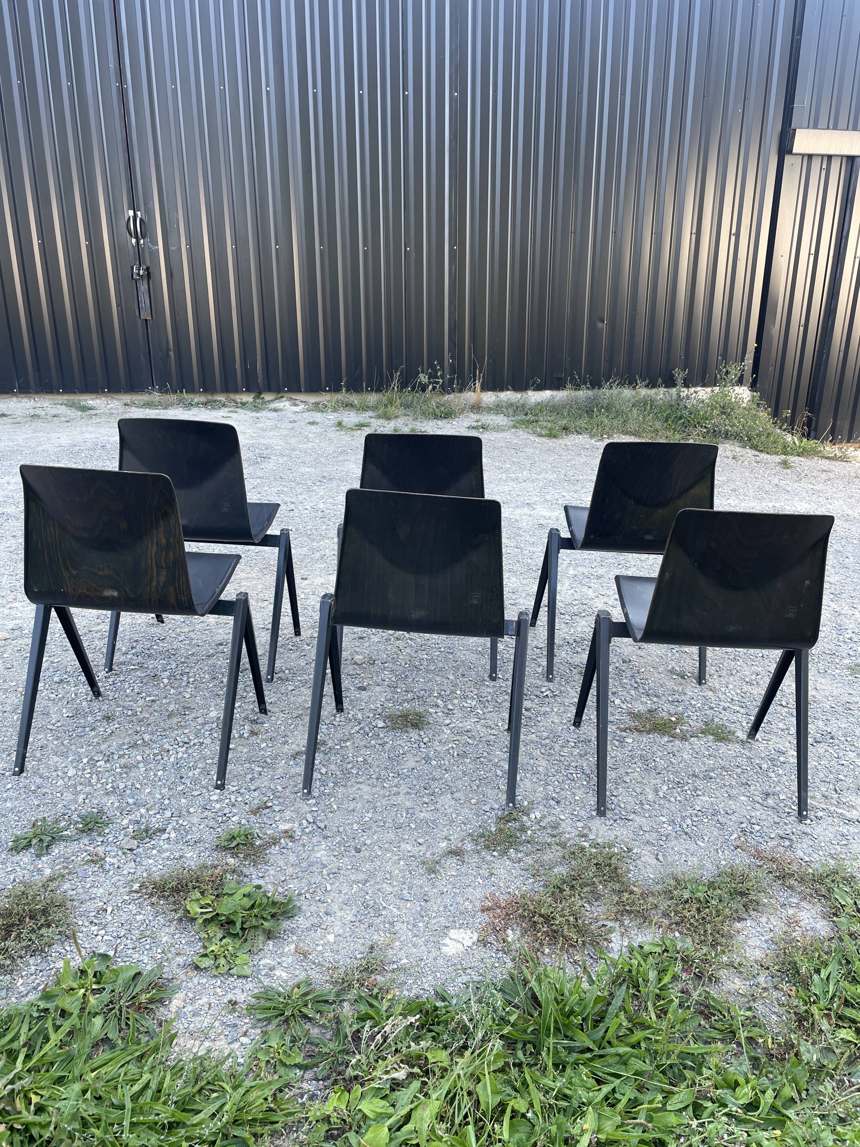 Set of 6 chairs Galvanitas S22 ebony year 60