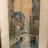 Watercolor signed f. jeannin gros - rialto in venice framed and under glass early twentieth century