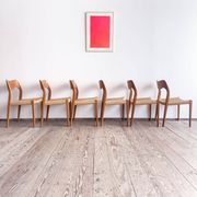 Set of 6 #71 teak chairs by Niels O. Møller, JL. Moller Mid Century