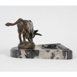 Early 20th century ashtray in patinated bronze and marble.