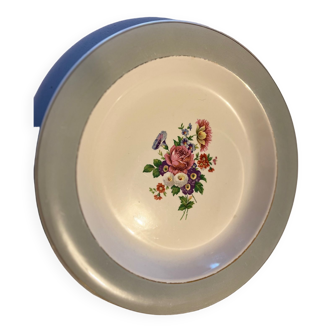 Large vintage hollow plate in opal porcelain from Salins