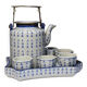 Chinese Qing style tea service porcelain calligraphy "Epitaph" vintage