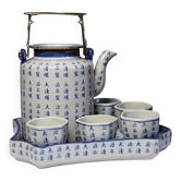 Chinese Qing style tea service porcelain calligraphy "Epitaph" vintage