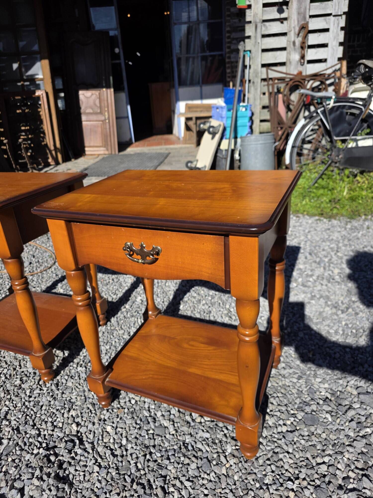 Pair of cherry wood bedside tables from the mid-20th century.