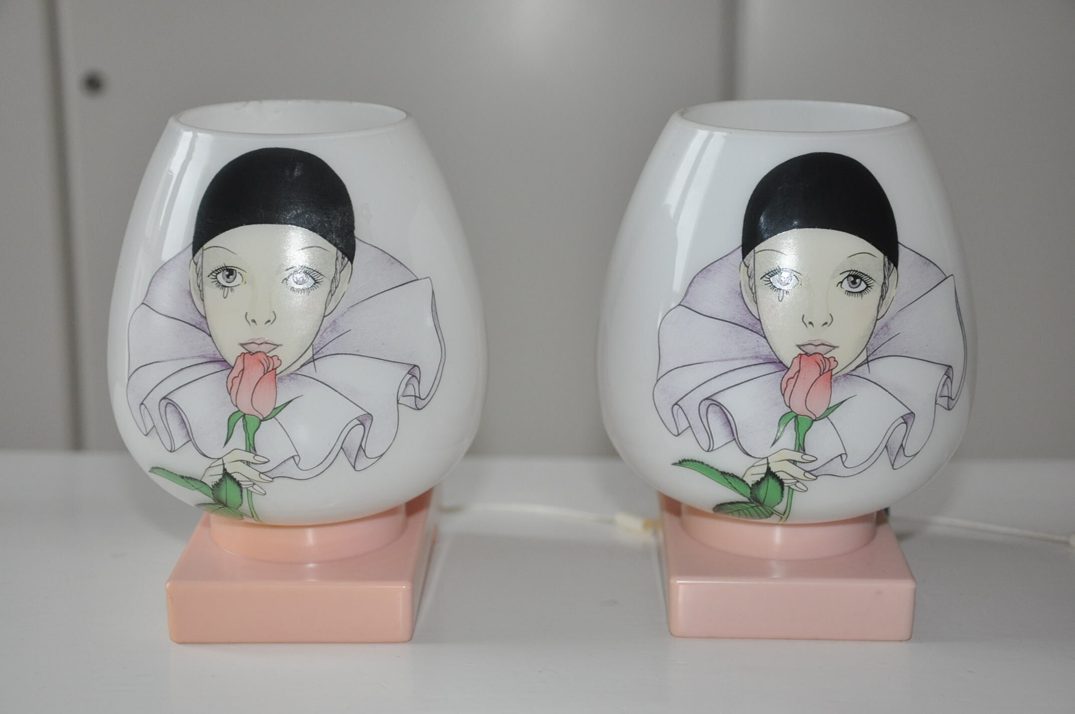 Pair of vintage wall lamps opaline child