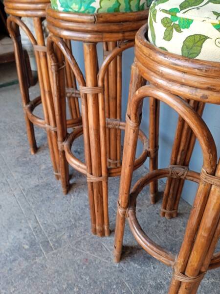 3 vintage high rattan bar stools 1970