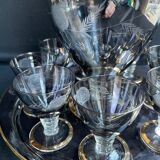 Complete shot service in silver-gray and engraved gold crystal