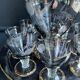 Complete shot service in silver-gray and engraved gold crystal
