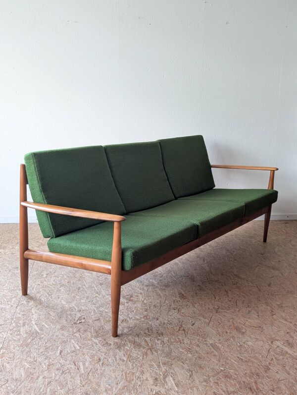 Banquette scandinave teck et tissus vert Free-Span années 60