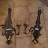 Pair of wooden and metal wall light