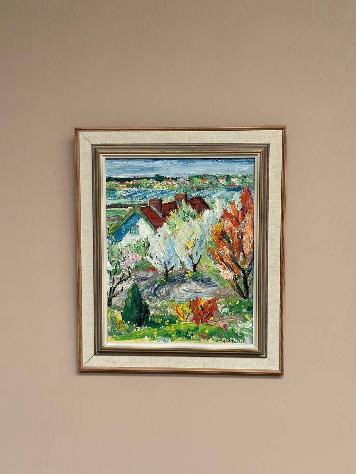 Original Swedish Oil On Panel – “Landskap Med Hus” By Birgitta Högsell – Signed – Vintage & Framed