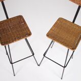 Paire de tabourets modernistes en rotin Erwin Behr