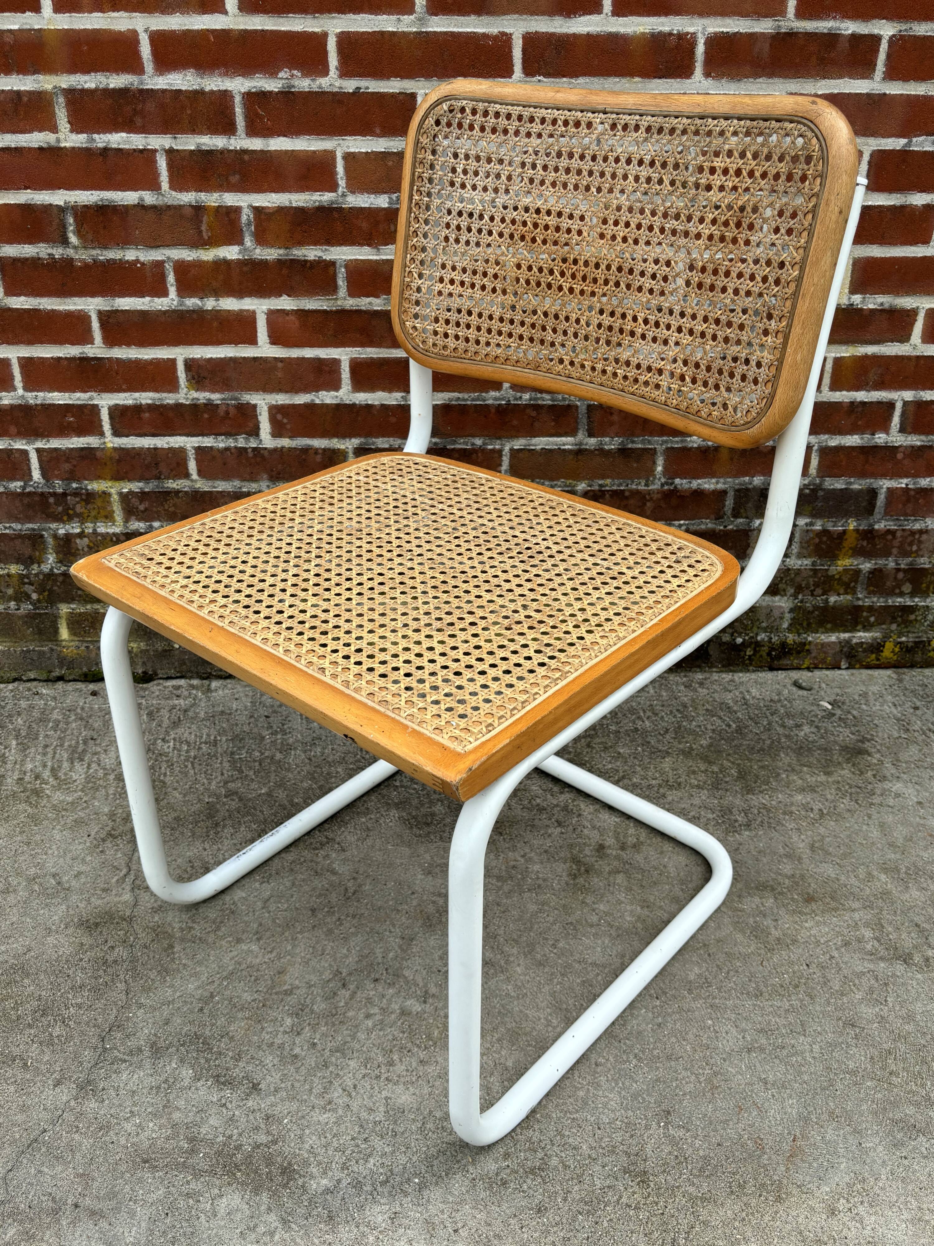 Cesca chair b32 model in white and wood by Marcel Breuer