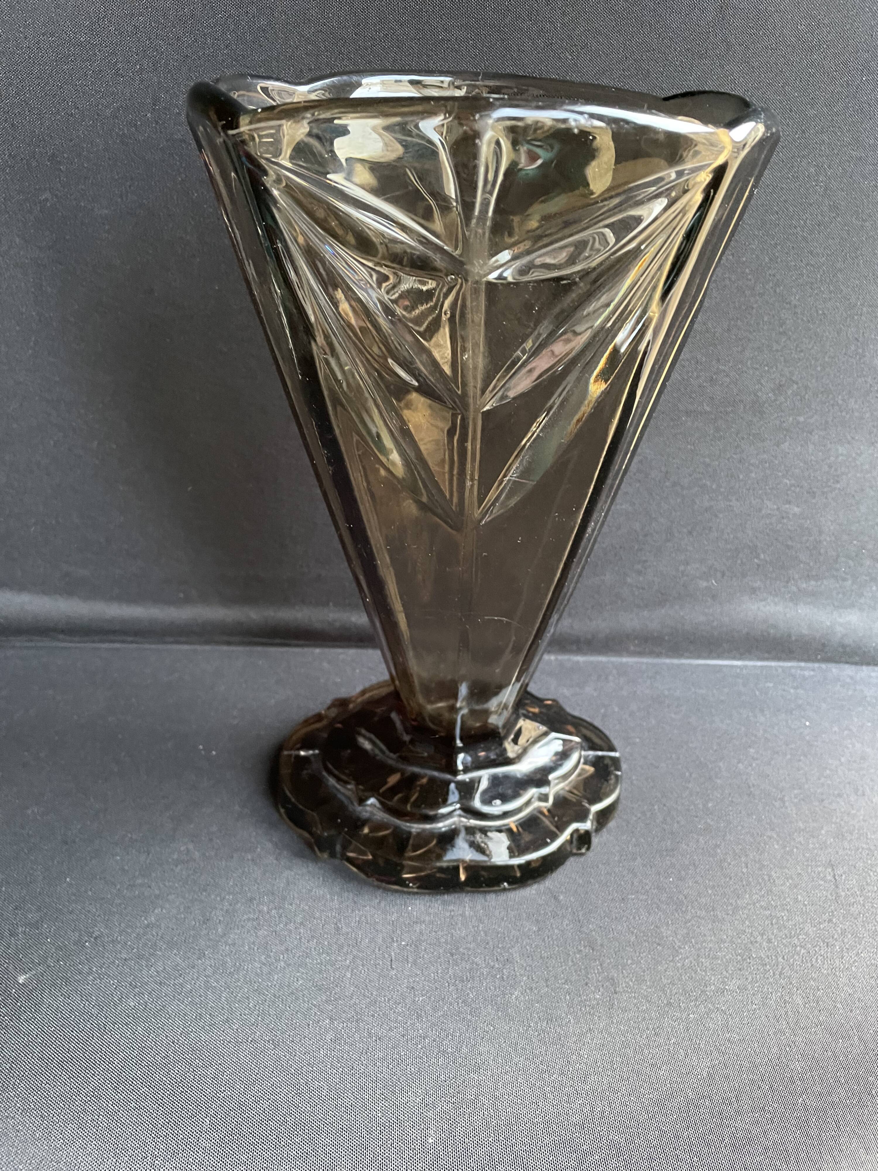 Art Deco smoked glass vase