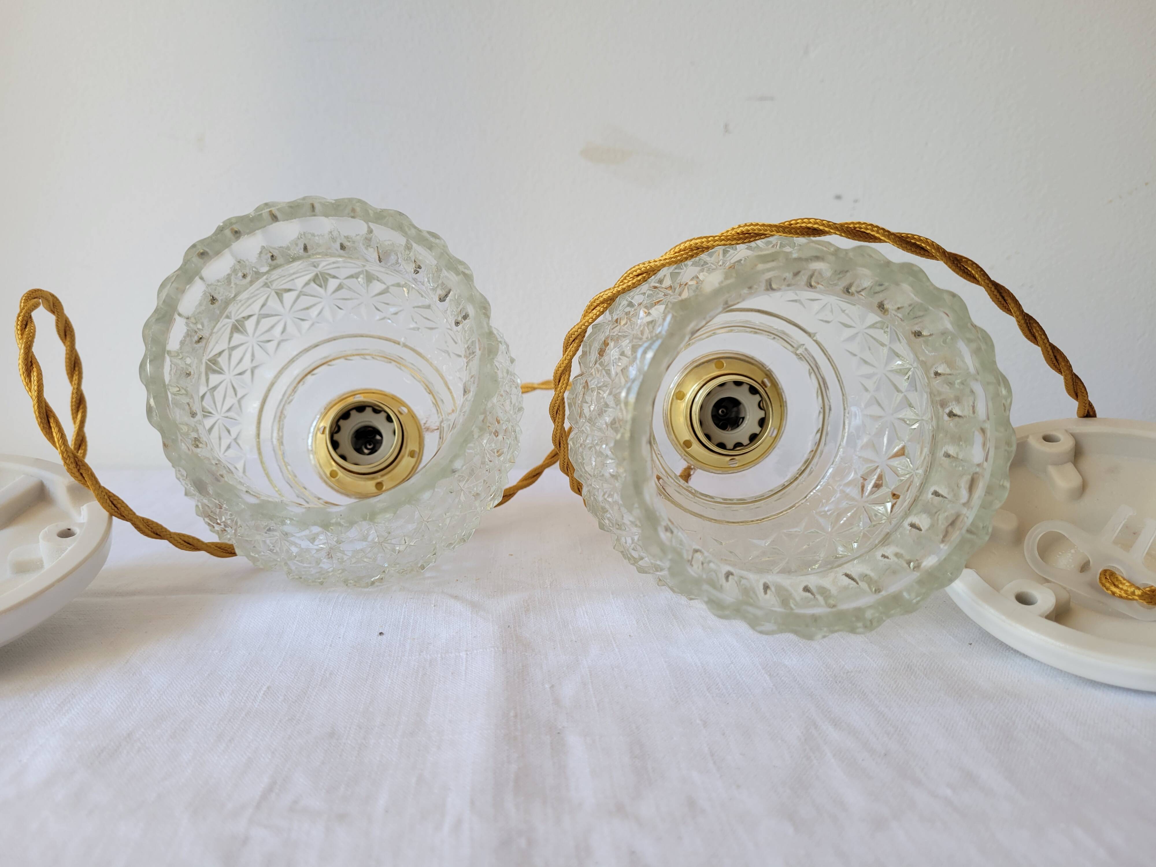 Duo of molded glass pendant lights