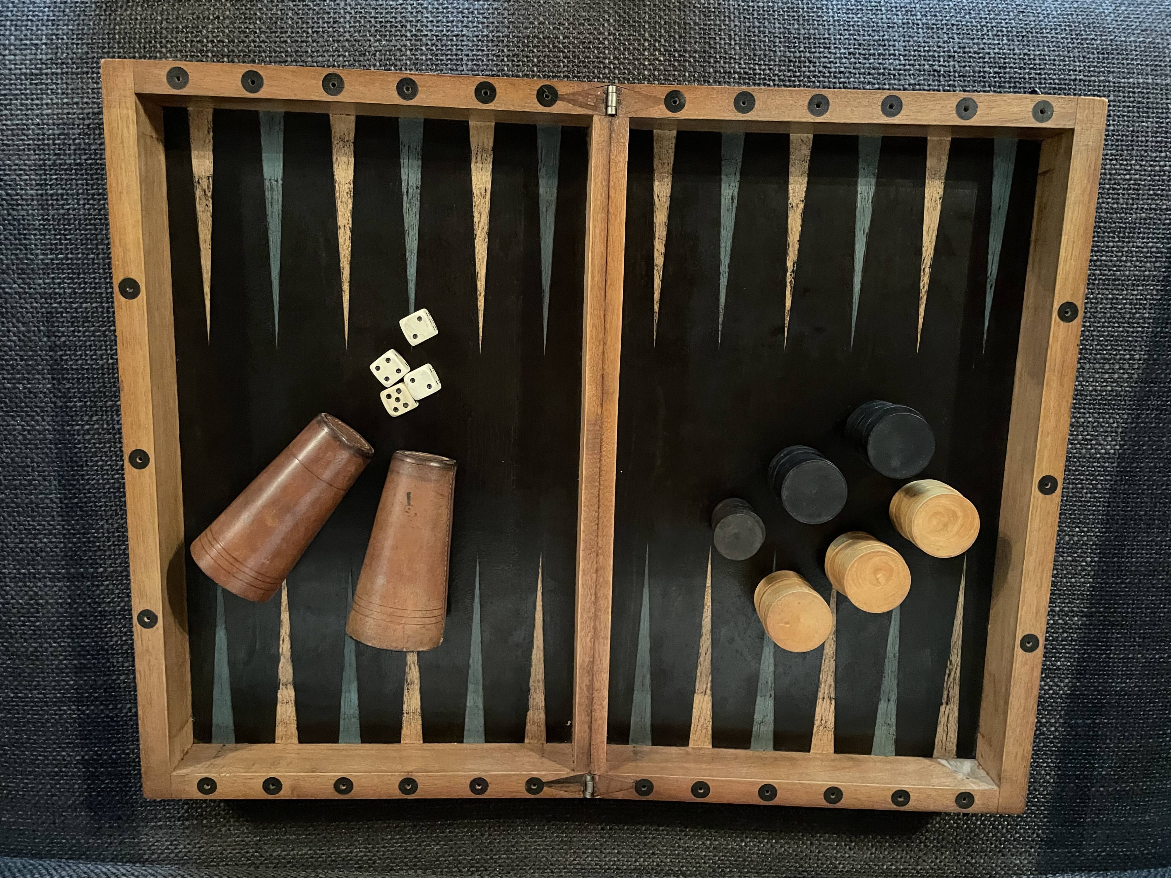Old wooden backgammon jacquet game