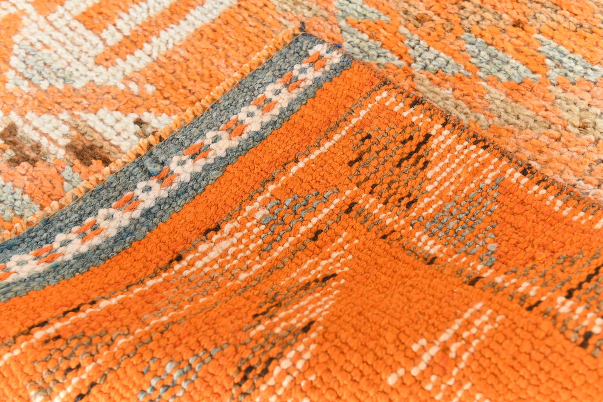 Orange & Beige Tribal Oushak Runner Rug, 88x362Cm