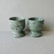 2 marble egg cups in veined white and green, circa 1980.