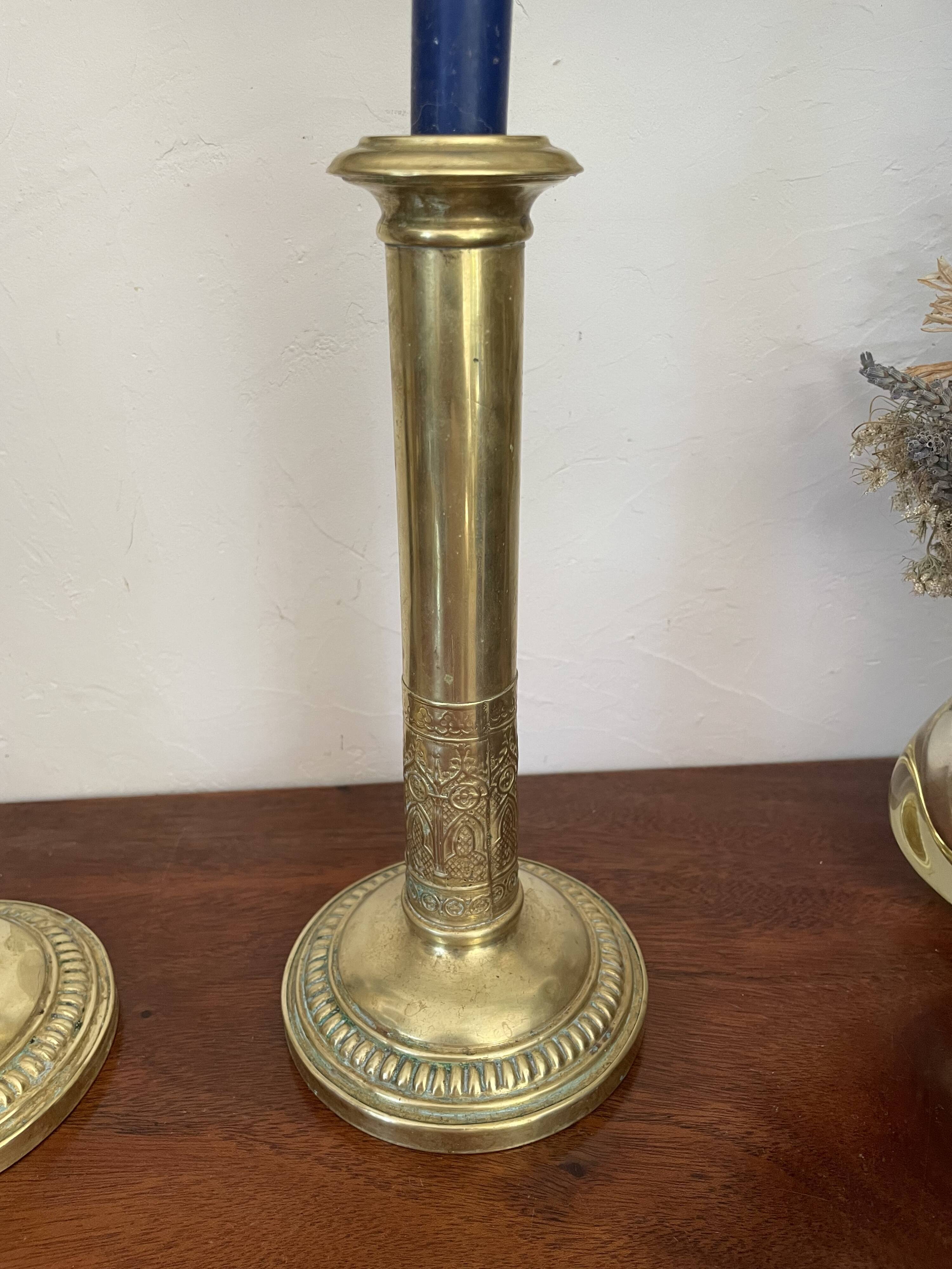 Pair of brass candle holders
