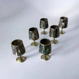 Abalone shell & alpaca shot glasses, set of 6, Mexico, 1970s