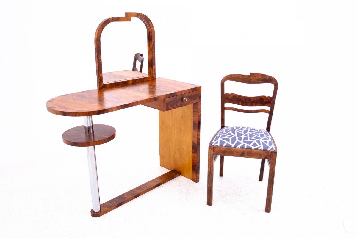 Art Deco Dressing Table and Chair, Poland, ca. 1950.