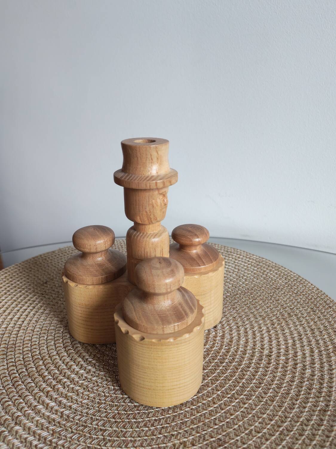 Set of wooden condiment pots