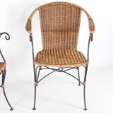 Paire de fauteuils en osier et fer