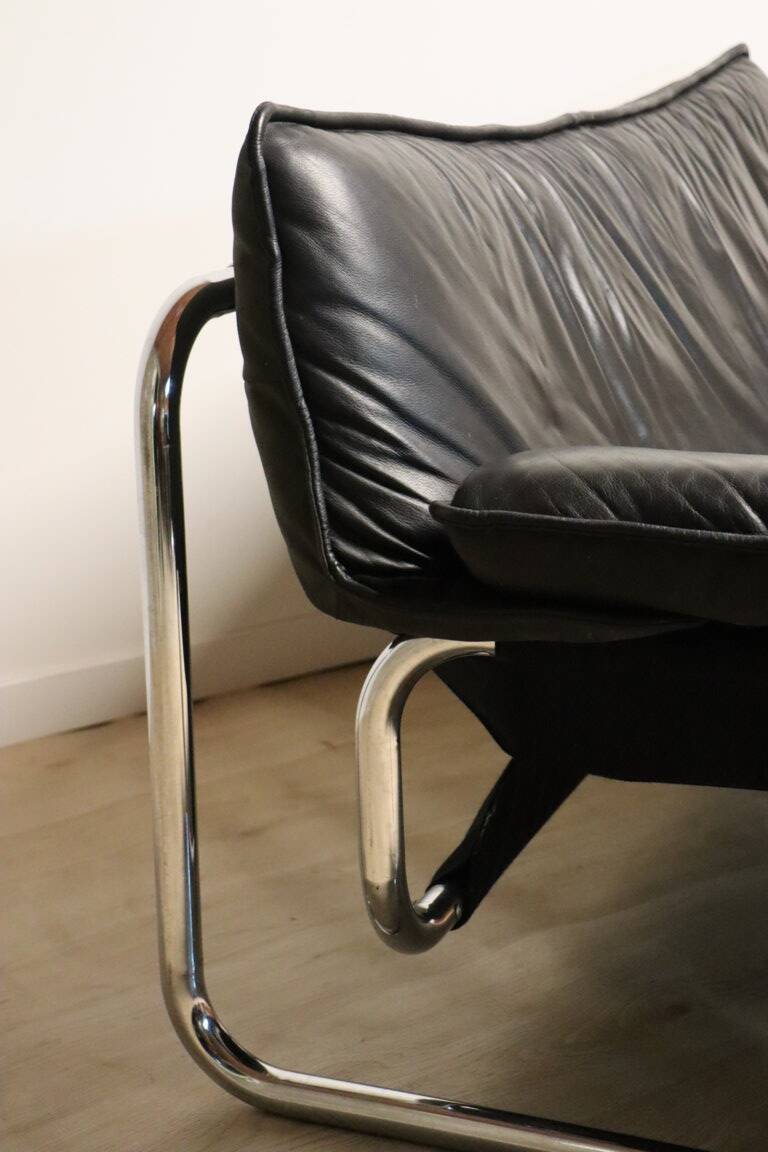 Vintage sofa by Johan Bertil Häggström for Ikéa in leather and chrome metal, 1970s