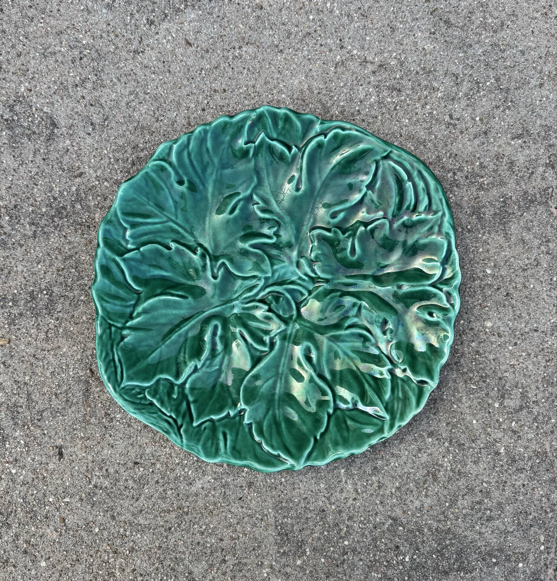 Majolica plate with vine leaves, old Digoin.