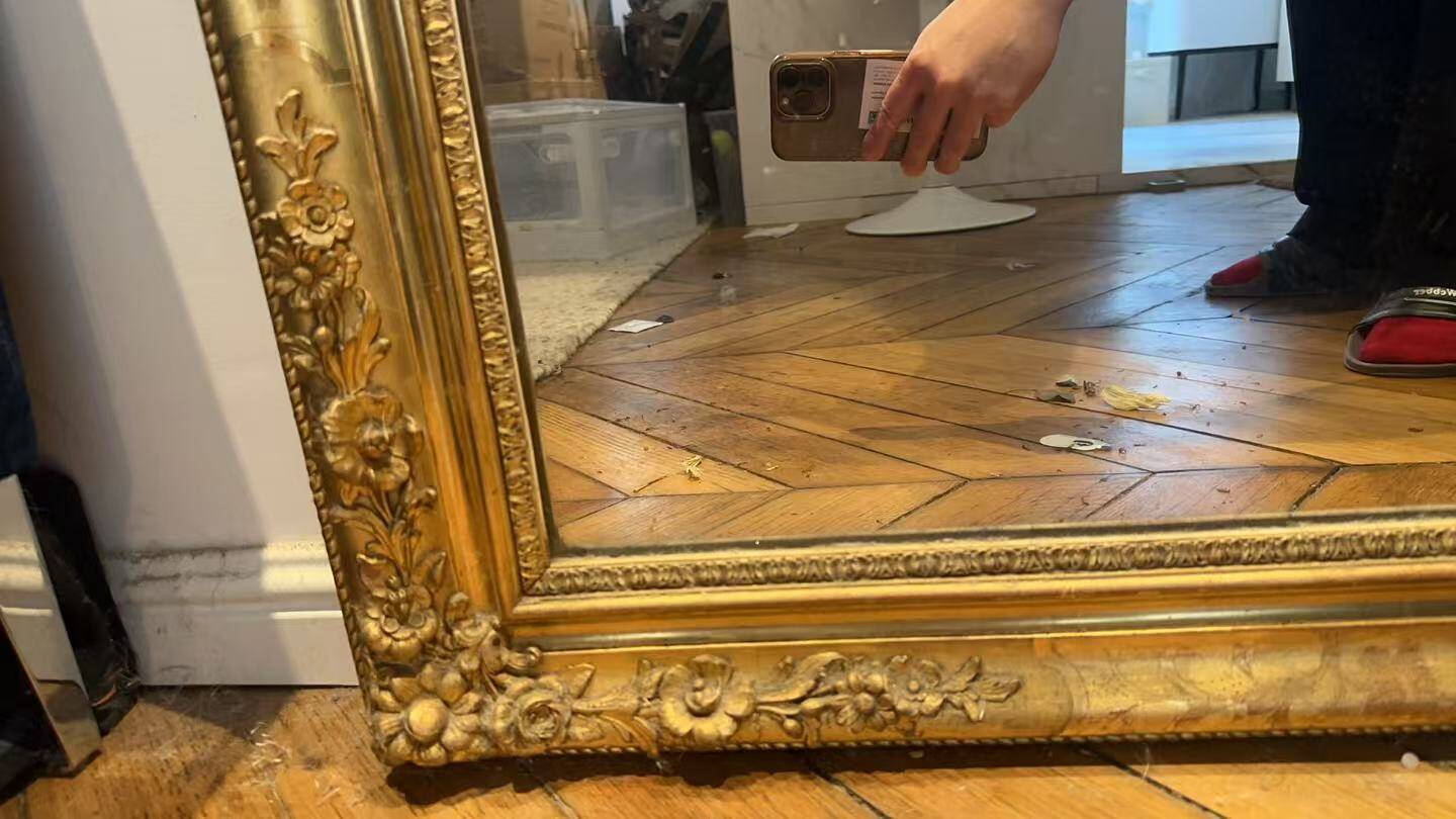 Large fireplace mirror from the Napoléon III period 208×86cm mercury glass