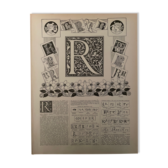 Lithograph engraving alphabet letter R of 1897