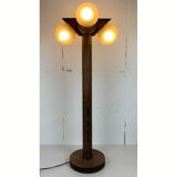 Midcentury brutalist oak floor lamp with 4 spheres, 1970s  by Temde Leuchten