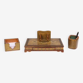 Vintage 1950s Persian Khatam Pen and Letter Desk Set