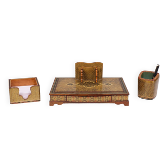 Vintage 1950s Persian Khatam Pen and Letter Desk Set