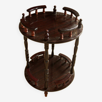 Table d'appoint de bar ronde faite à la main des années 1980, en bois laqué de couleur noyer foncé